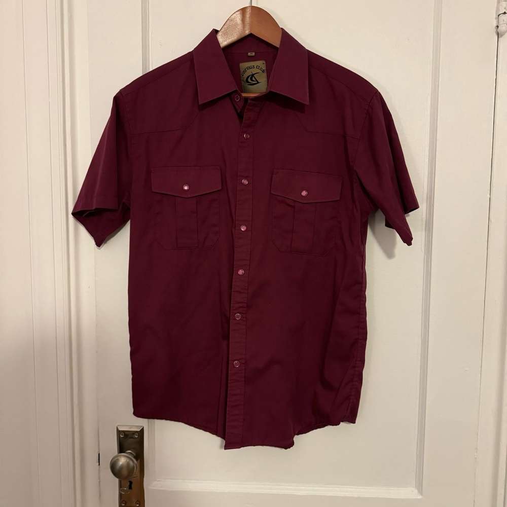 Snap Button Cowbiy Cut Short Sleeve Shirt - Size: M - Maroon